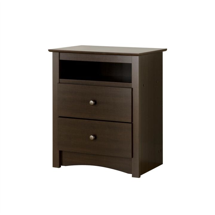 Prepac Espresso Fremont Tall 2 Drawer Nightstand with Open Shelf