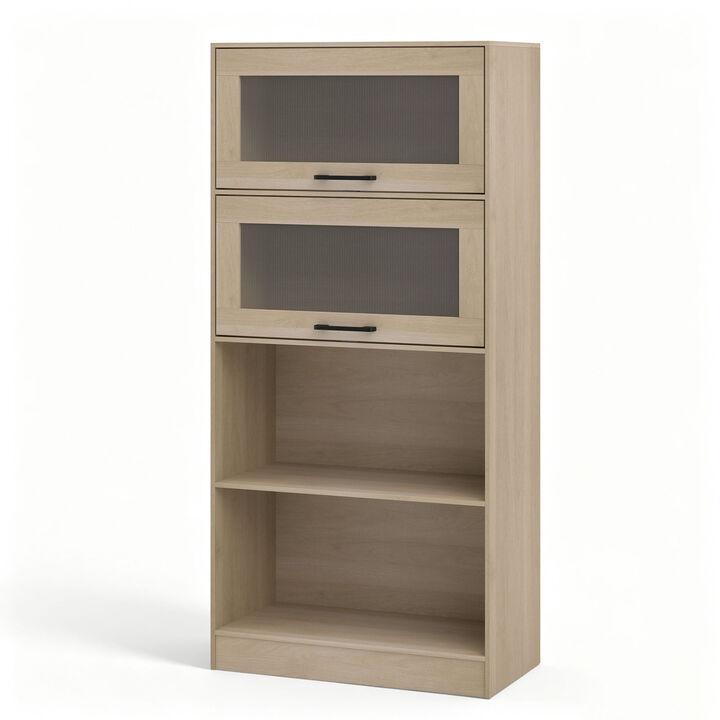 4-Tier Bookcase with Storage Cabinets and Open Compartments