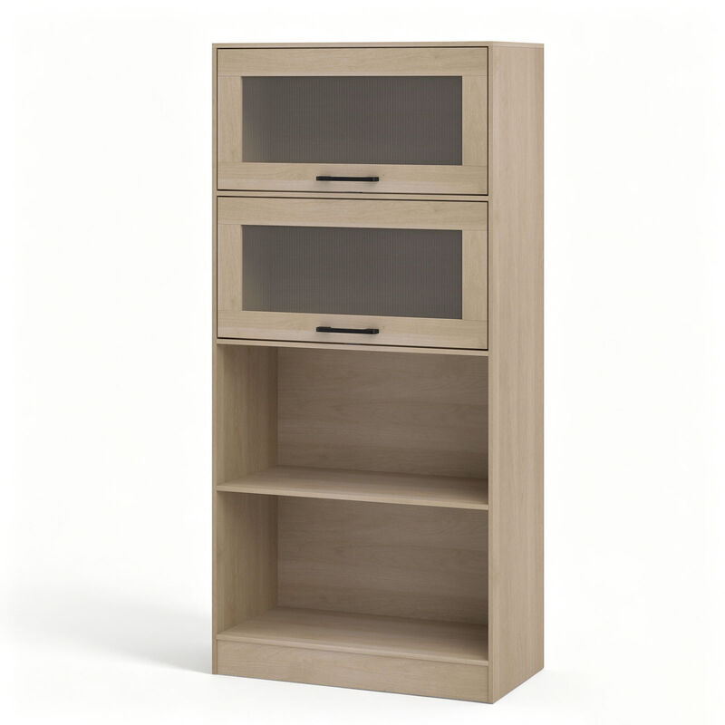 4-Tier Bookcase with Storage Cabinets and Open Compartments image number 0