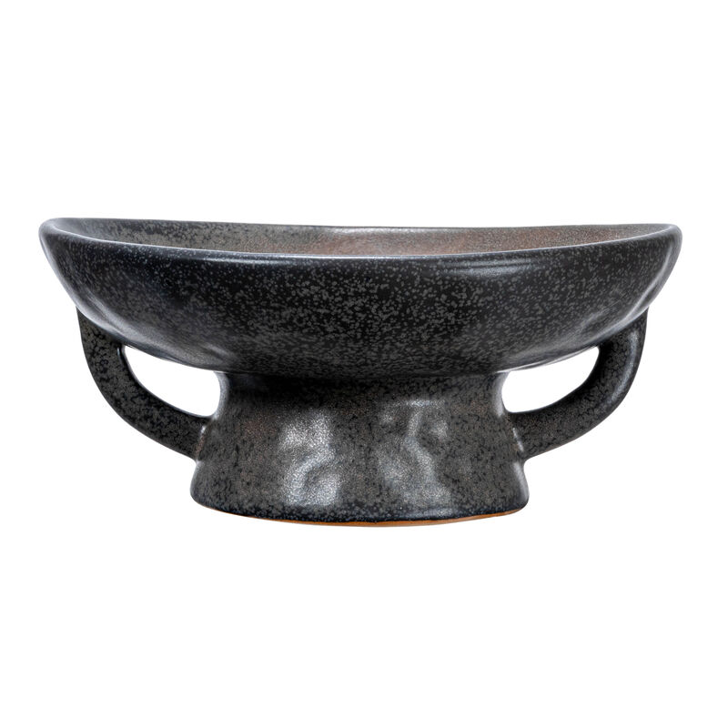 Stoneware Bowl with Handle and Base, Black Reactive Glaze image number 4