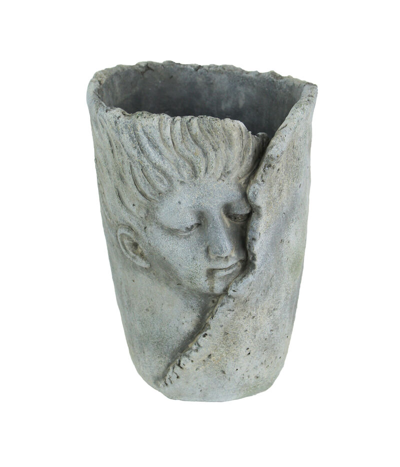 Weathered Finish Concrete Leaf Wrap Face Planter / Vase 8 Inches High image number 0