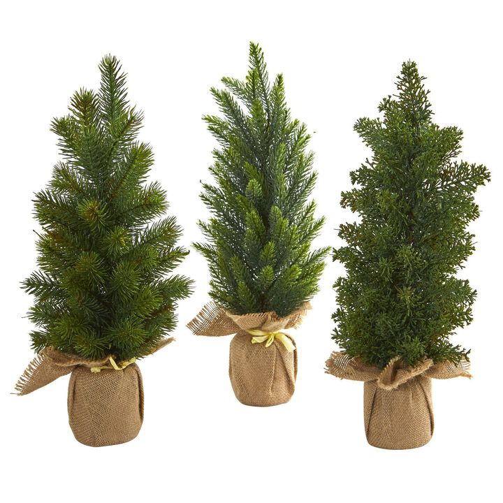 Nearly Natural 15-in Mini Cypress and Pine Artificial Tree (Set of 3)
