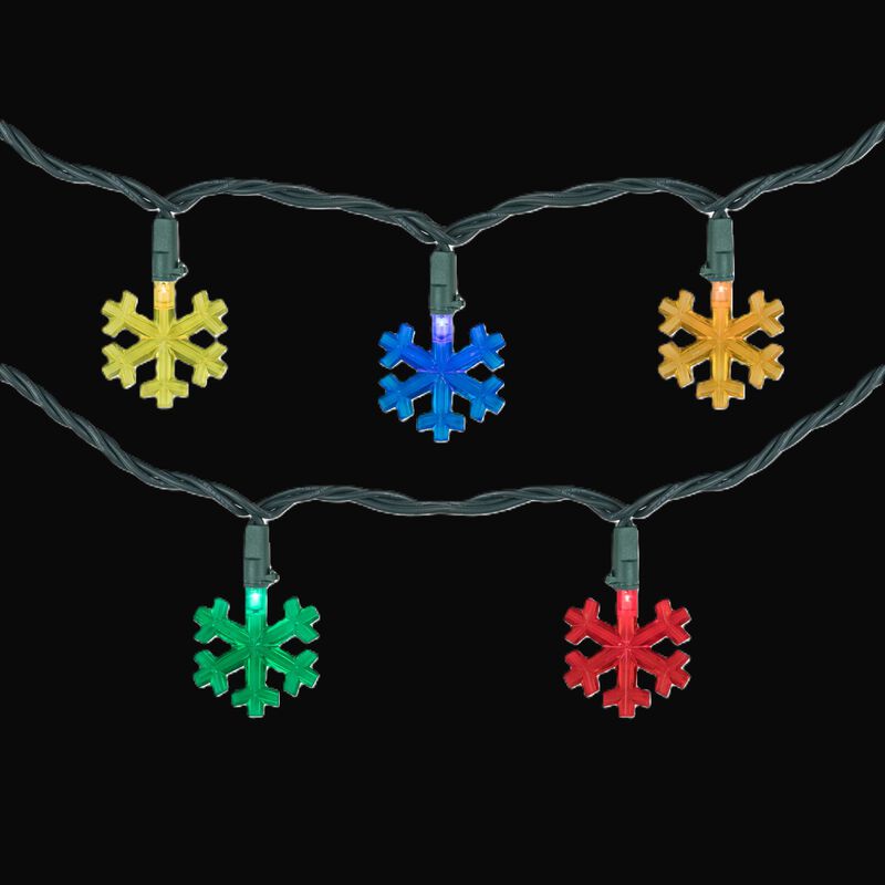 10-Count Multi-Color LED Snowflake Christmas Light Set  4ft Green Wire image number 0