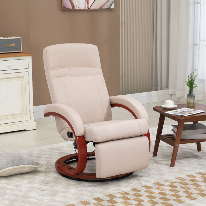Manual Recliner Chair for Adults, Adjustable Swivel Recliner with Footrest, Padded Arms and Wood Base for Living Room, Beige