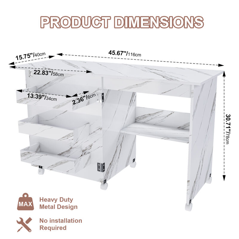 Folding Sewing Machine Table &ndash; 4-in-1 White Rolling Craft Table with Wheels image number 3