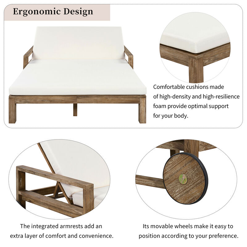 Merax Outdoor Solid Acacia Wood Adjustable Daybed with Movable Wheels & Detachable Weatherproof Cushions image number 4
