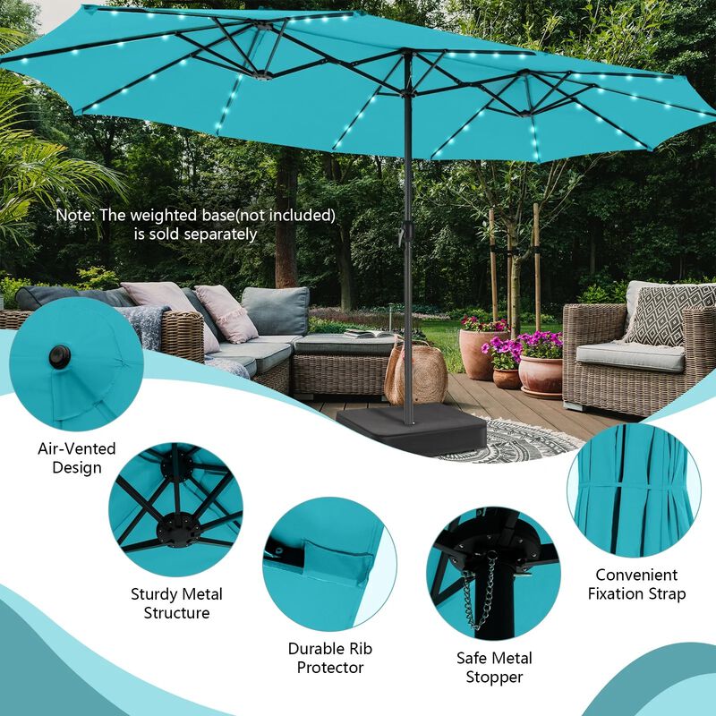 double vented patio umbrella solar lights 13ft 2 Tier Double-Sided with Base a cross Outsunny 14.8ft Double Umbrella with
