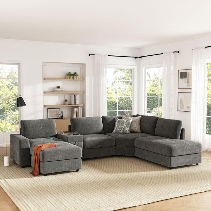 Merax Customizable Modular Sofa with Cloud-Like Comfort, Movable Ottoman, Flippable Console Lid