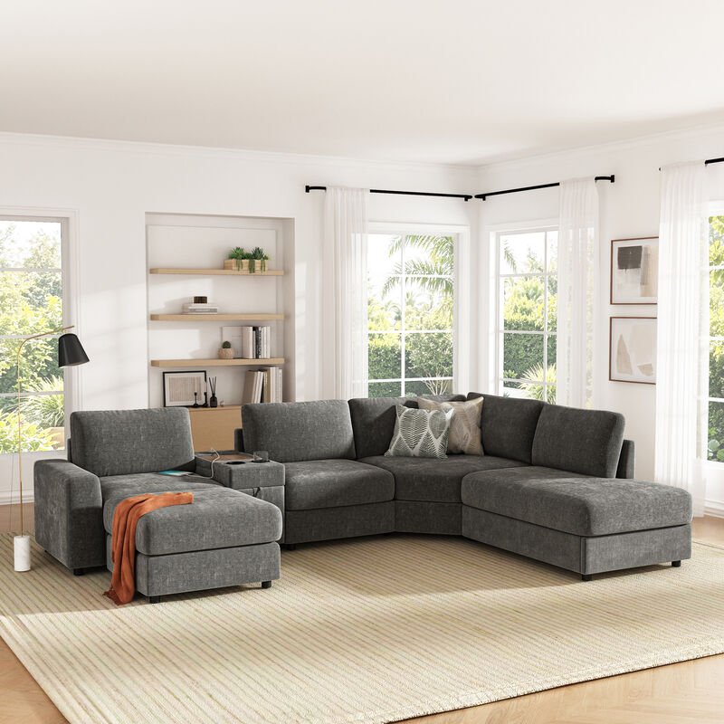 Merax Customizable Modular Sofa with Cloud-Like Comfort, Movable Ottoman, Flippable Console Lid image number 1