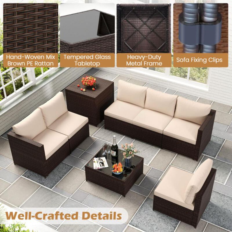 Hivvago 8 Piece Patio Furniture Set with Storage Box and Tempered Glass Coffee Table