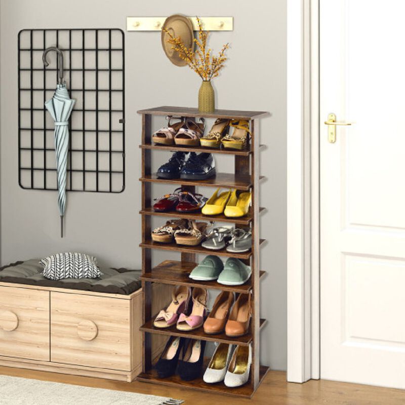 7-Tier Dual 14 Pair Shoe Rack Free Standing Concise Shelves Storage