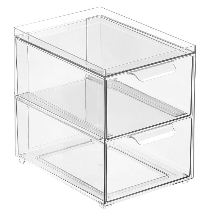 mDesign Stackable Plastic Storage Closet Bin Boxes - 2 Pull-Out Drawers - Clear