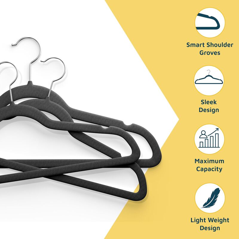 Velvet Clothes Hangers &ndash; With 360 Degree Swivel Hook and Non-Slip Shoulder Notch, Holds Up To 10 lbs, Heavy Duty Hanger Set, For Organizing Suit, Dress, Coat, and Clothes, Pack of 10, Black image number 4