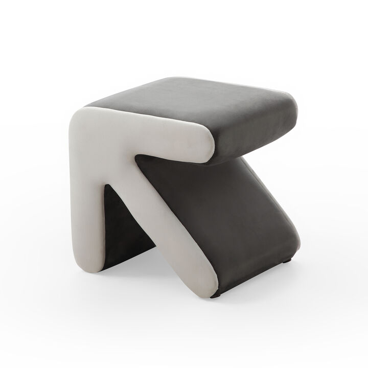 Streamdale Grey+Beige Multifunctional Velvet Stool Ottoman