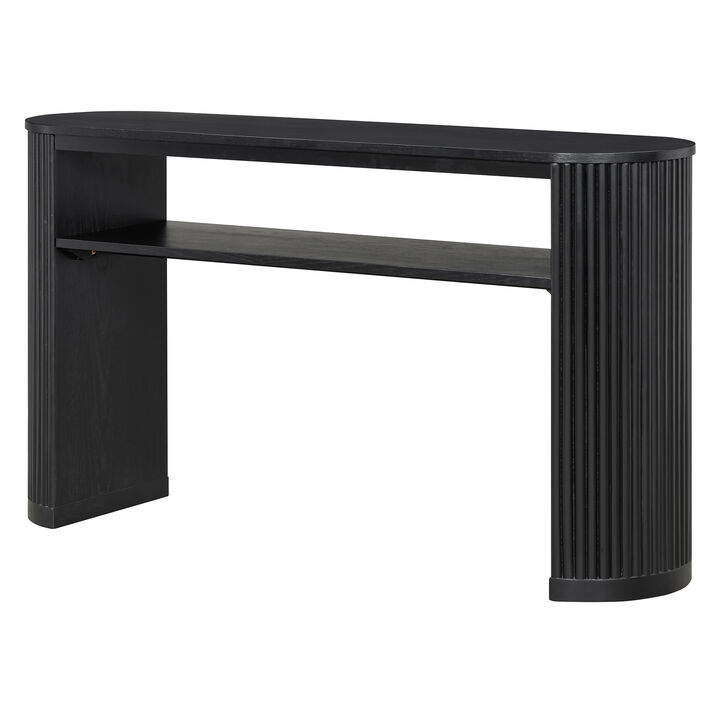 Merax Farmhouse Oval Ash Veneer Console Table with Fluted Legs & Open Lower Storage Shelf