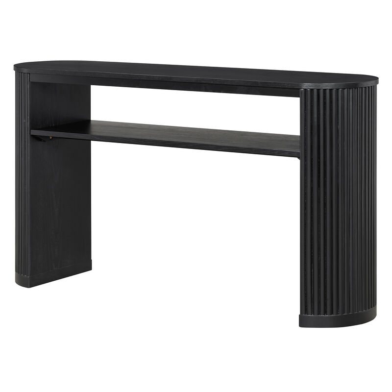 Merax Farmhouse Oval Ash Veneer Console Table with Fluted Legs & Open Lower Storage Shelf image number 0