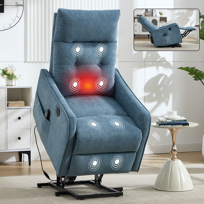 Chenille Single Motor Power Lift Recliner Chair with Heat Massage and USB Charging for Elderly