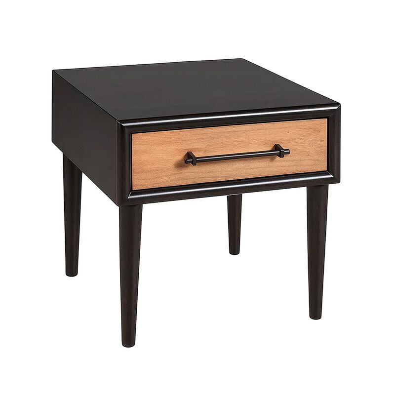 Lucas Side End Table, 1 Drawer, Brown, Black Solid Rubberwood, 24 Inch image number 0