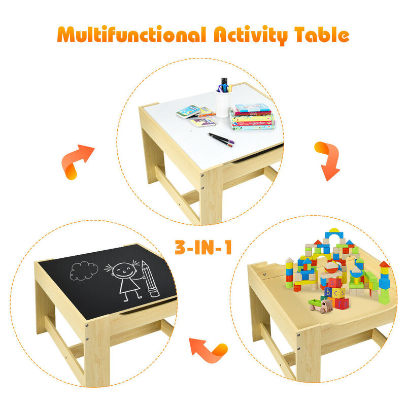 Kids Table Chairs Set With Storage Boxes Blackboard Whiteboard Drawing