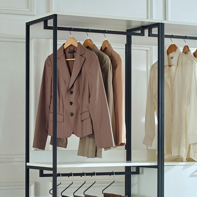 FC Design Klair Living White Freestanding Walk in Wood Closet System with Metal Frame