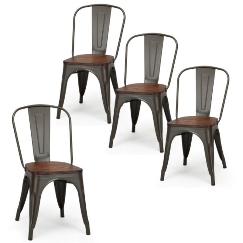 18 Inch Height Set of 4 Stackable Style Metal Wood Dining Chair image number 3