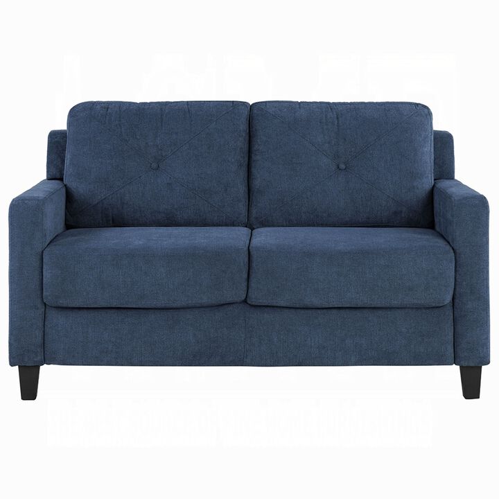 Royi Loveseat, Track Armrest, 58 Inch, Blue Fabric w Tufted Backrest