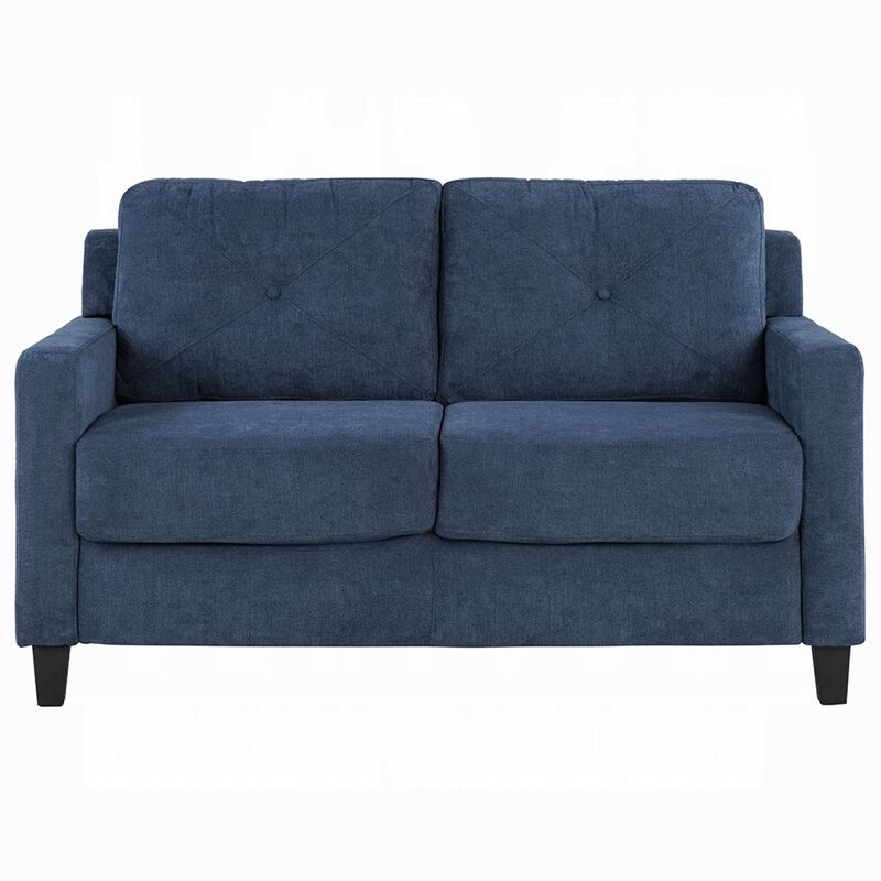 Royi Loveseat, Track Armrest, 58 Inch, Blue Fabric w Tufted Backrest