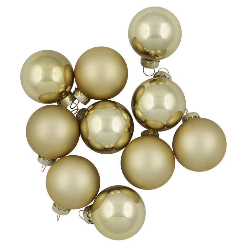 10ct Shiny and Matte Champagne Gold Glass Ball Christmas Ornaments 1.75" (45mm) image number 9