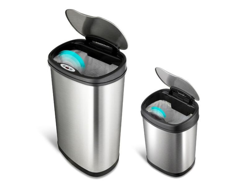 Ninestars 2-Piece Modern Set: 13.2 & 3.2-Gallon Oval Stainless Steel Motion Sensor Trash Cans image number 3
