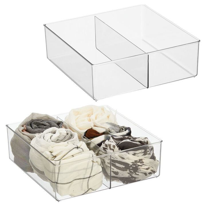 mDesign Divided Plastic Drawer Storage Organizer Container Bin, 2 Pack, Clear