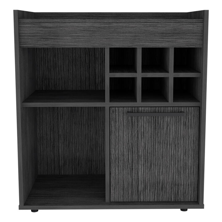 DEPOT E-SHOP Pasadena Bar Cabinet With Divisions, Two Concealed Shelves, Six Cubbies, Smokey Oak