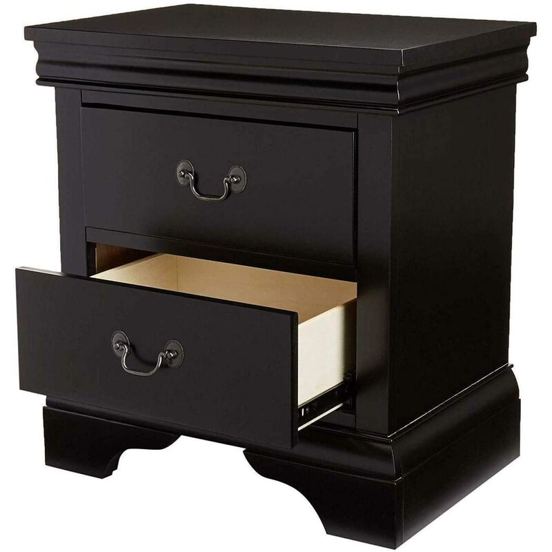Contemporary Bedroom Furniture Nightstand Black Color 2 x Drawers Bedside Table Pine wood