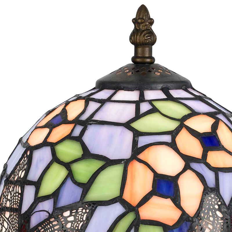 Metal Body Tiffany Table Lamp with Butterfly Design Shade, Multicolor-Benzara