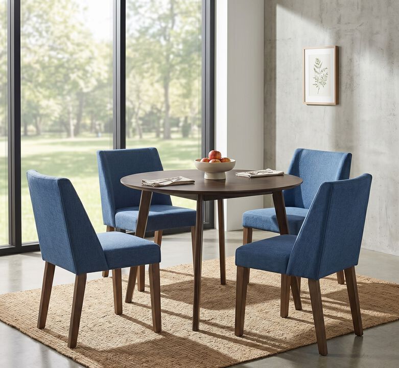 Elegant Round Dining Room Table and Chairs Set for 4 &ndash; Brown Rubberwood and Walnut