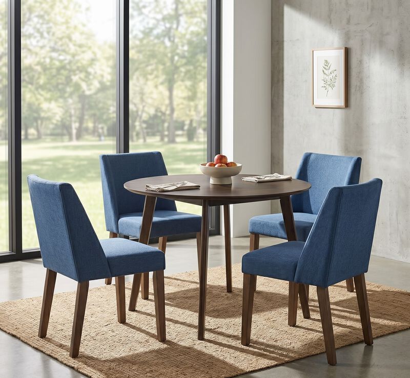 Elegant Round Dining Room Table and Chairs Set for 4 &ndash; Brown Rubberwood and Walnut image number 1