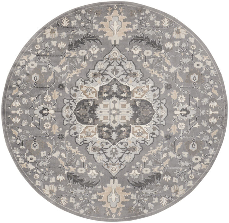 HomeRoots Floral Medallion Non Skid Round Rug