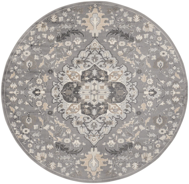 HomeRoots Floral Medallion Non Skid Round Rug image number 2