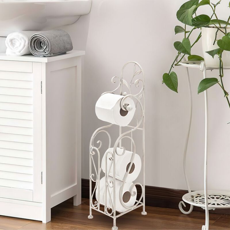 Noe Benzara Classic Free standing Metal Toilet Paper Holder, Off White image number 5