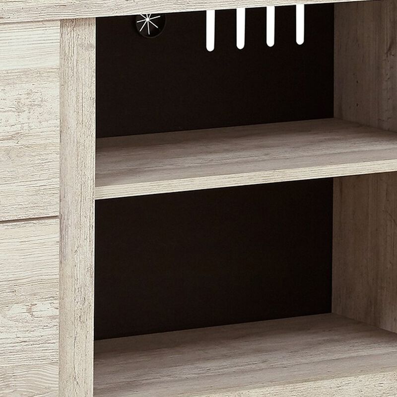 60 Inch Rustic TV Media Entertainment Console, Round Handles, Wood, White - Benzara