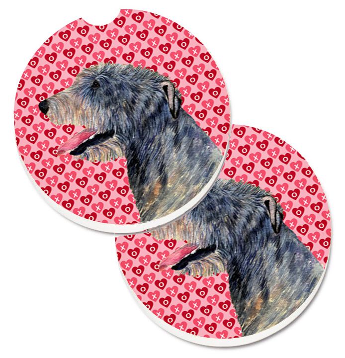 Caroline's Treasures Irish Wolfhound Hearts Love & Valentine's Day Portrait Set of 2 Cup Holder Car Coasters SS4506CARC, 2.56, Multicolor