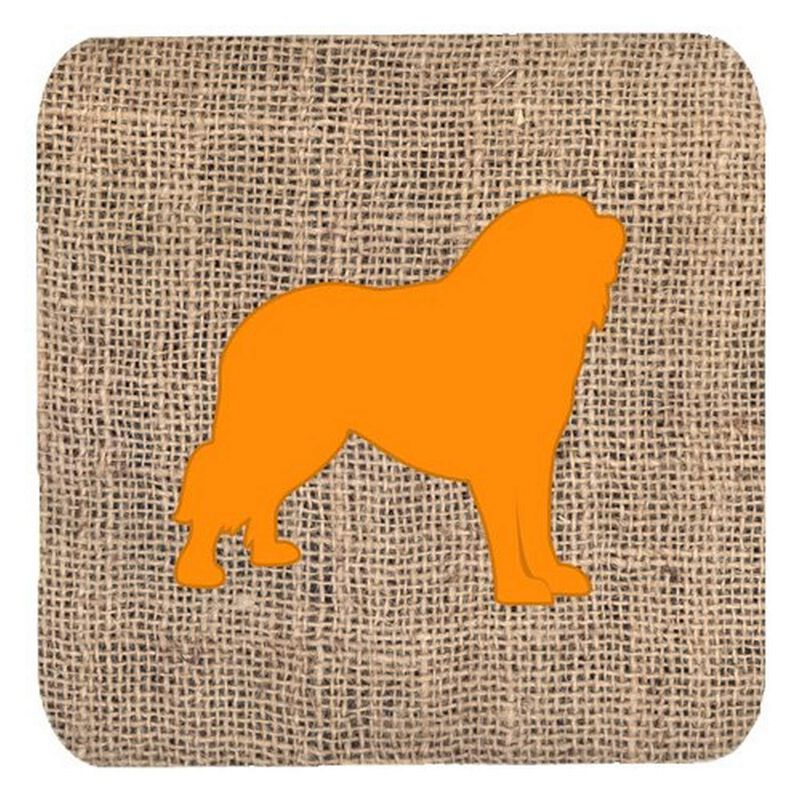 Caroline's Treasures BB1077-BL-OR-FC Tibetial Mastiff Burlap and Orange Foam Coasters (Set of 4), 3.5 H x 3.5 W, Multicolor