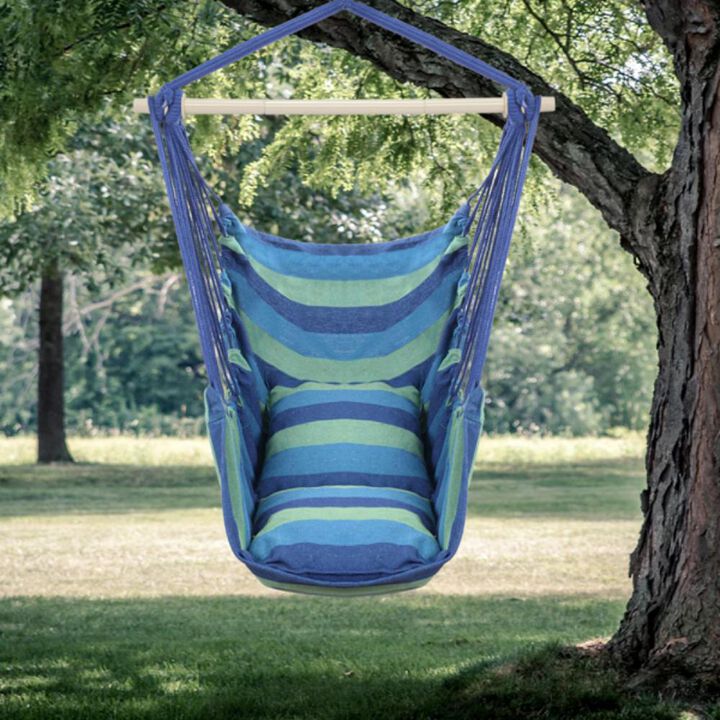 Hanging Rope Chair Distinctive Hammock Seat with Cozy Pillows for Indoor & Outdoor Relaxation