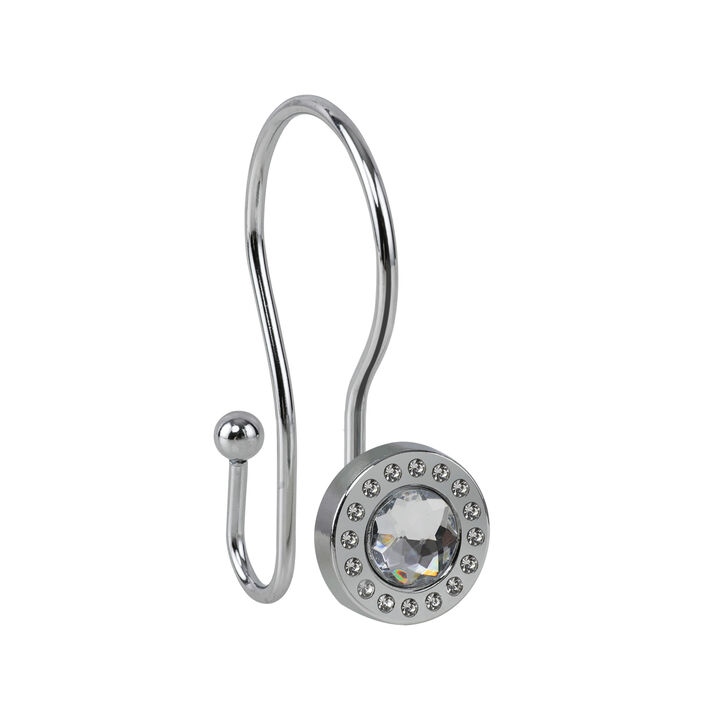 Utopia Alley Rust-Resistant Metal Double Shower Curtain Hooks with Large Center Crystal, Shower Hooks Hangers for Bathroom, Kitchen Utensils, Curtains, Clothing, Towels etc - Set of 12