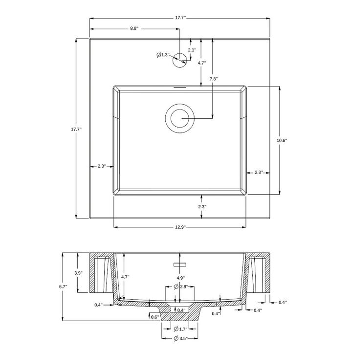 Vinnova Design Square White Finish Composite Granite Stone Console Bathroom Vanity Sink