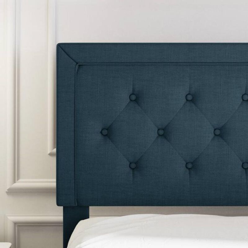 Hivvago King Adjustable Height Platform Bed Frame with Blue Upholstered Headboard