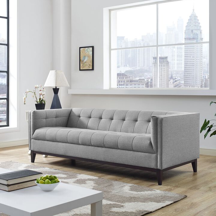 Modway Serve Modern Tuxedo Sofa With Upholstered Tufted Fabric in Light Gray