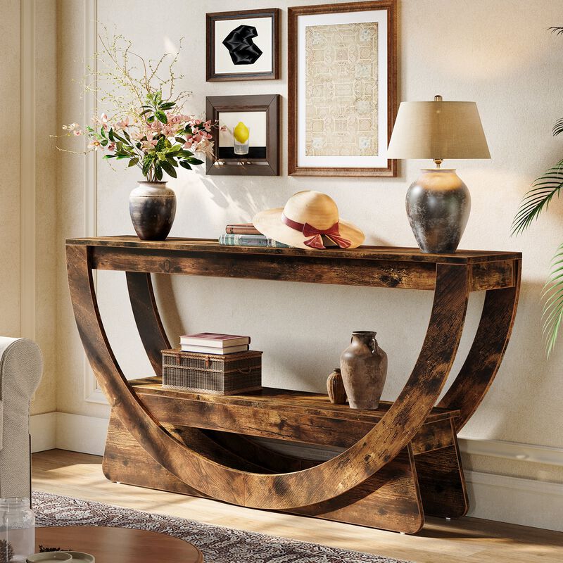 Entryway 2-Tier Console Table with Arched Frame & Storage Shelves &ndash; Dark Brown image number 6