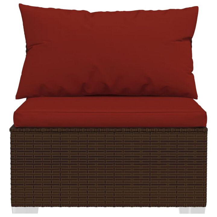 Faye 3pc Outdoor Modular Sectional Sofa Set, 3 Cushions, Red Brown - Benzara