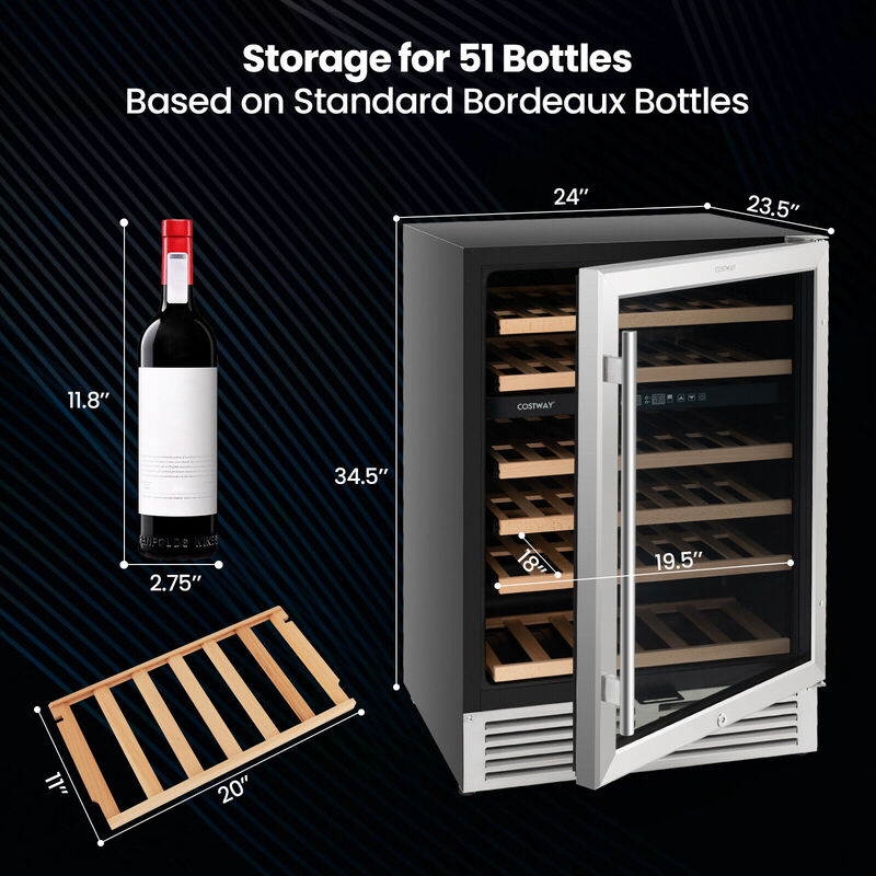 Dual Zone Wine Cooler for 51 Bottles with Reversible Door-Silver