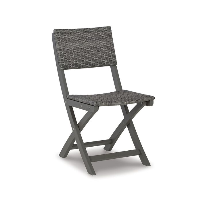 3 Piece Outdoor Table and Chair Occasional Set, Resin Wicker, Gray Wood - Benzara